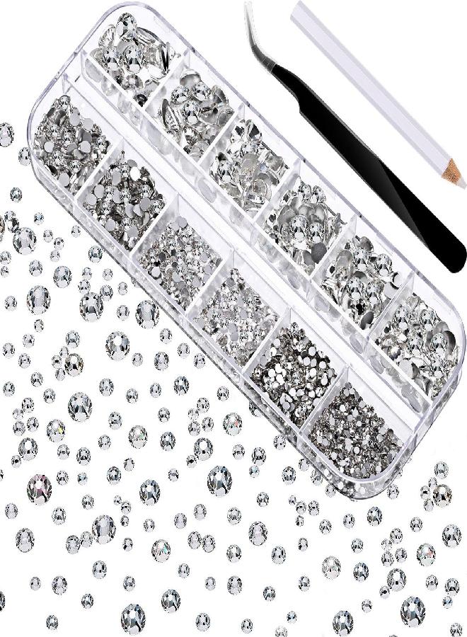 TecUnite 2000 Pieces Flat Back Gems Rhinestones 6 Sizes (1.5-6 Mm) Round Crystal Rhinestones with Pick up Tweezer and Rhinestones Picking Pen for Crafts Nail Clothes Shoes Bags DIY Art (Clear)  - Image 4