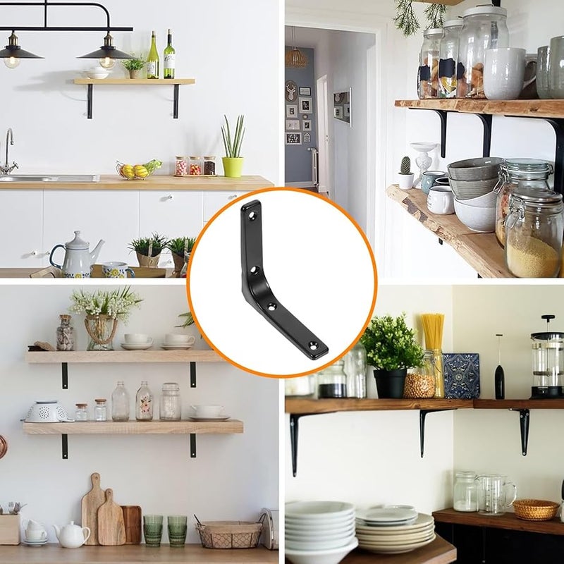 Tehaux 4 Pack Black Stainless Steel Heavy Duty Wall Shelf Brackets For Kitchen Bathroom - Image 4