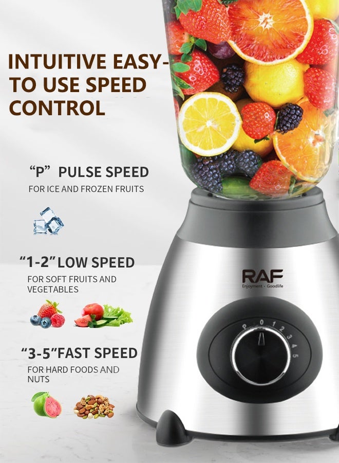 آر إيه أف خلاط 3 في 1 ، بسعة جرة 1.5 لتر ، شفرة ومبيت من الفولاذ المقاوم للصدأ ، 5 سرعات ونبض ، تصميم متعدد الوظائف للمزج والطحن والفرم ، الحماية من الحرارة الزائدة ، 1000 واط R.2871 - Image 3