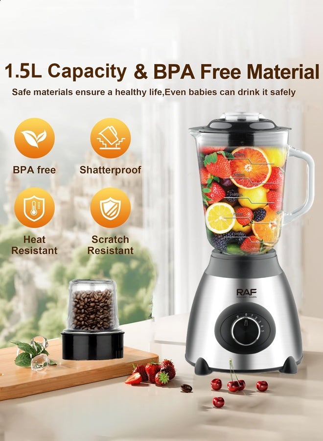 آر إيه أف خلاط 3 في 1 ، بسعة جرة 1.5 لتر ، شفرة ومبيت من الفولاذ المقاوم للصدأ ، 5 سرعات ونبض ، تصميم متعدد الوظائف للمزج والطحن والفرم ، الحماية من الحرارة الزائدة ، 1000 واط R.2871 - Image 4