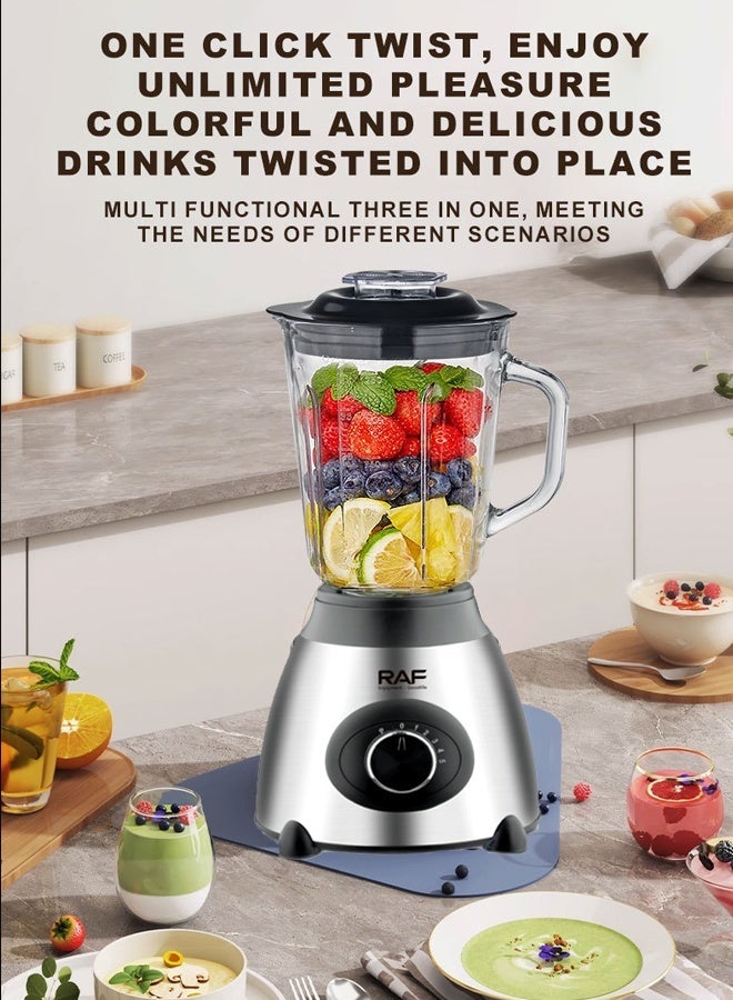 RAF Blenders and Food Processor Combo for Kitchen, 3 in 1 Blender for Shakes and Smoothies, Meat Chopped, Grinding & more, 1.5L Capacity Pitcher & Lid, Stainless Steel Silver,1000W R.2871 - Image 5