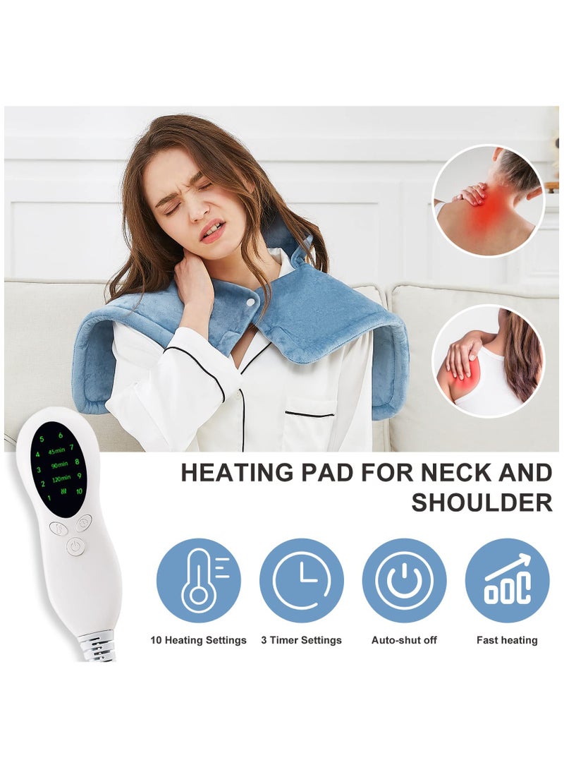 Excefore Weighted Heating Pad for Neck and Shoulders Relax, Large Neck Heating Pad for Neck Shoulder Pain Relief, 10 Heat Settings, 3 Timer Settings Auto-Off, Gifts for Women Men Mom Dad 17"x23" - Image 2