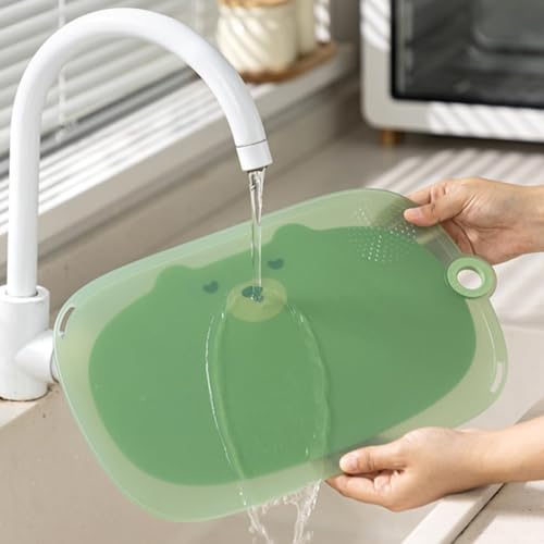aDai Large Non-Slip Cute Cartoon Multipurpose Cutting/Chopping Board with Handle, Premium Anti Bacterial BPA Free Surface Fruits & Vegetable Pad for Kitchen (Green, 34CM) - Image 2