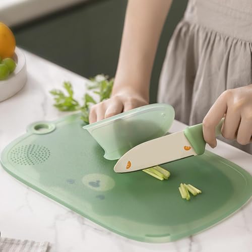 aDai Large Non-Slip Cute Cartoon Multipurpose Cutting/Chopping Board with Handle, Premium Anti Bacterial BPA Free Surface Fruits & Vegetable Pad for Kitchen (Green, 34CM) - Image 3