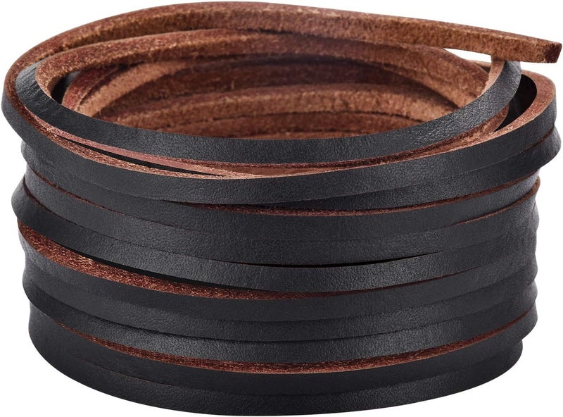 TeeLiy 3MM Flat Genuine Leather Cord - Natural Leather Lacing - Strip Cord Braiding String for Jewelry Making Shoe Lace Braided Bracelets Necklaces Handbags Knife Sheaths Dark Brown (5Yards) - Image 1