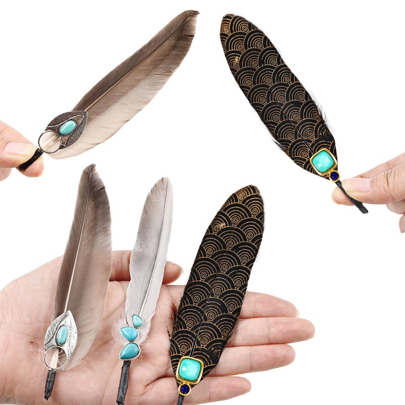 MAOFENG 3PCS Hat Natural Feathers Assorted Turquoise Hat Feathers for DIY Craft Fedora Cowboy Oktoberfest Trilby Hats Holiday Party Accessories Decorations - Image 3