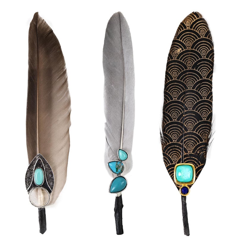 MAOFENG 3PCS Hat Natural Feathers Assorted Turquoise Hat Feathers for DIY Craft Fedora Cowboy Oktoberfest Trilby Hats Holiday Party Accessories Decorations - Image 1