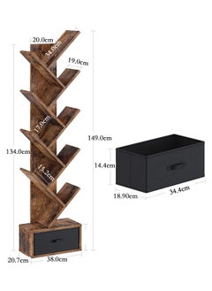 Chulovs Tree Bookshelf with Drawer, 8 Shelf Rustic, Retro Wood Storage Rack for CDs/Movies/Books, Ladder Shelf, Utility Organizer Shelves for Living Room, Bedroom, Home Office  - Image 3