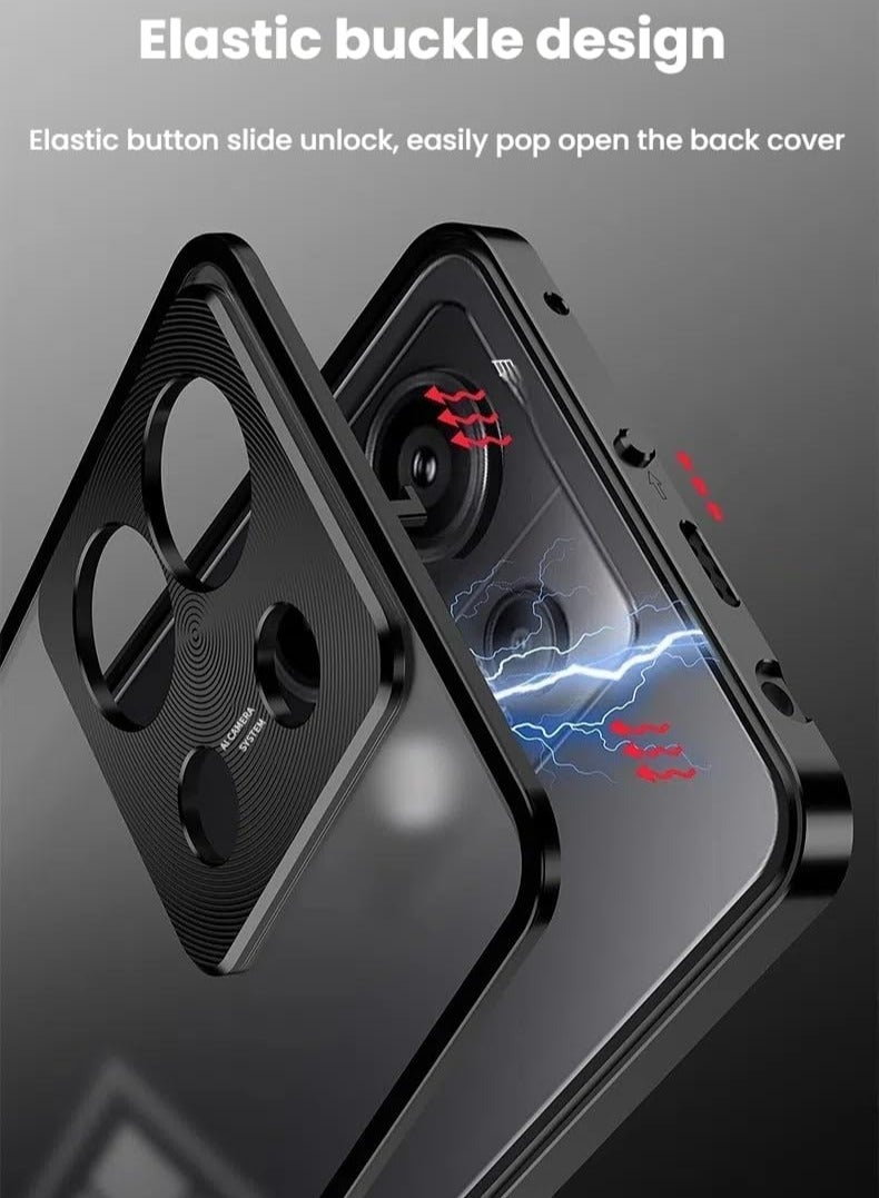 Case for Oppo Reno 13, one-sided Snap case with metal frame and translucent frosted back, metal drop protection case for Oppo Reno13 - Image 2