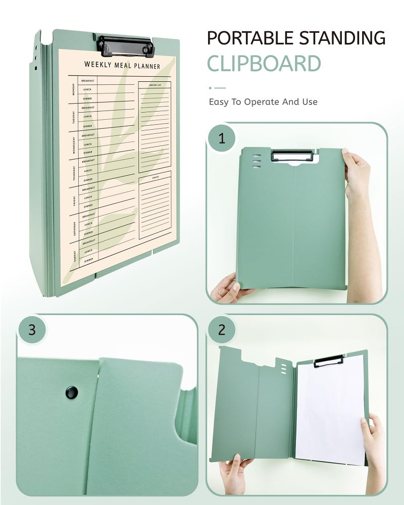 GAUENEEN Free Standing Clipboard and Desktop Stand with Adjustable Buckles Easel Back - Foldable Stand and Document Holder for School, Office and Business Use (9.37 x 12.6 inches) (Green) - Image 4