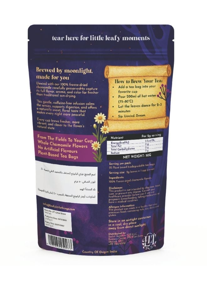 LEAFY LITTLE THINGS Moonlight Herbal Chamomile Tea Bags | 100% Pure Freeze-Dried Chamomile | Relaxation & Sleep Support Tea | Caffeine-Free | 25 Tea Bags - Image 2