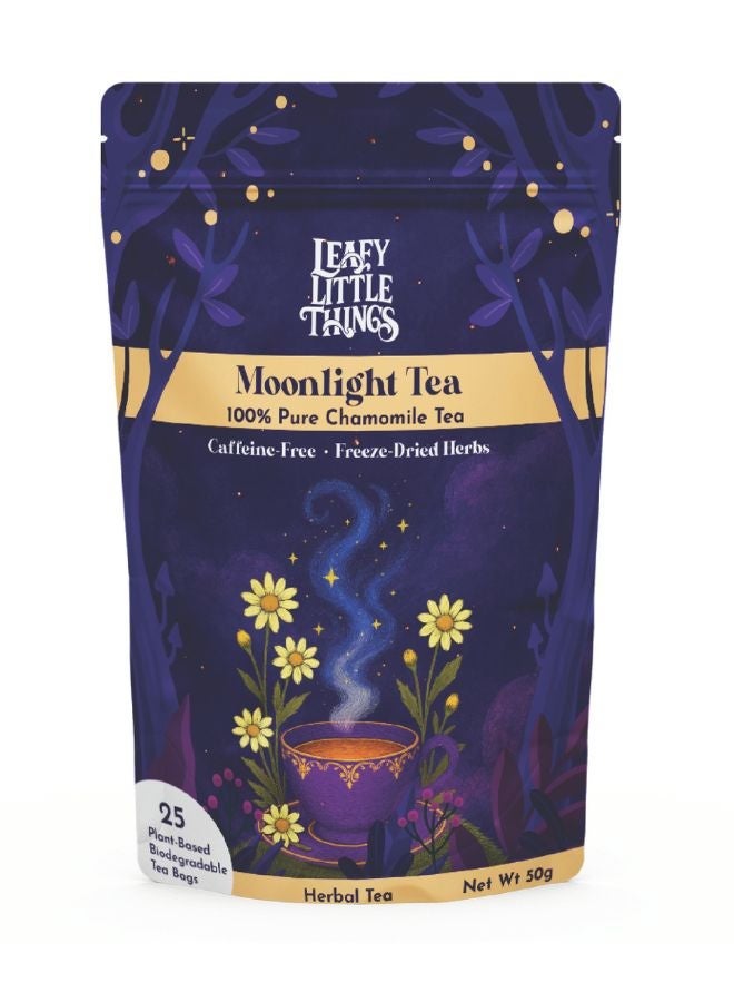 LEAFY LITTLE THINGS Moonlight Herbal Chamomile Tea Bags | 100% Pure Freeze-Dried Chamomile | Relaxation & Sleep Support Tea | Caffeine-Free | 25 Tea Bags - Image 1