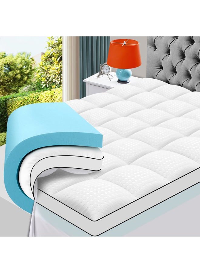MASVIS King Size Dual Layer 4 Inch Memory Foam Mattress Topper, 2 Inch Gel Memory Foam and 2 Inch Cooling Pillow Top Mattress Pad Cover for Back Pain, Medium Support - Image 1