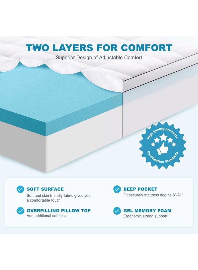 MASVIS King Size Dual Layer 4 Inch Memory Foam Mattress Topper, 2 Inch Gel Memory Foam and 2 Inch Cooling Pillow Top Mattress Pad Cover for Back Pain, Medium Support - Image 2