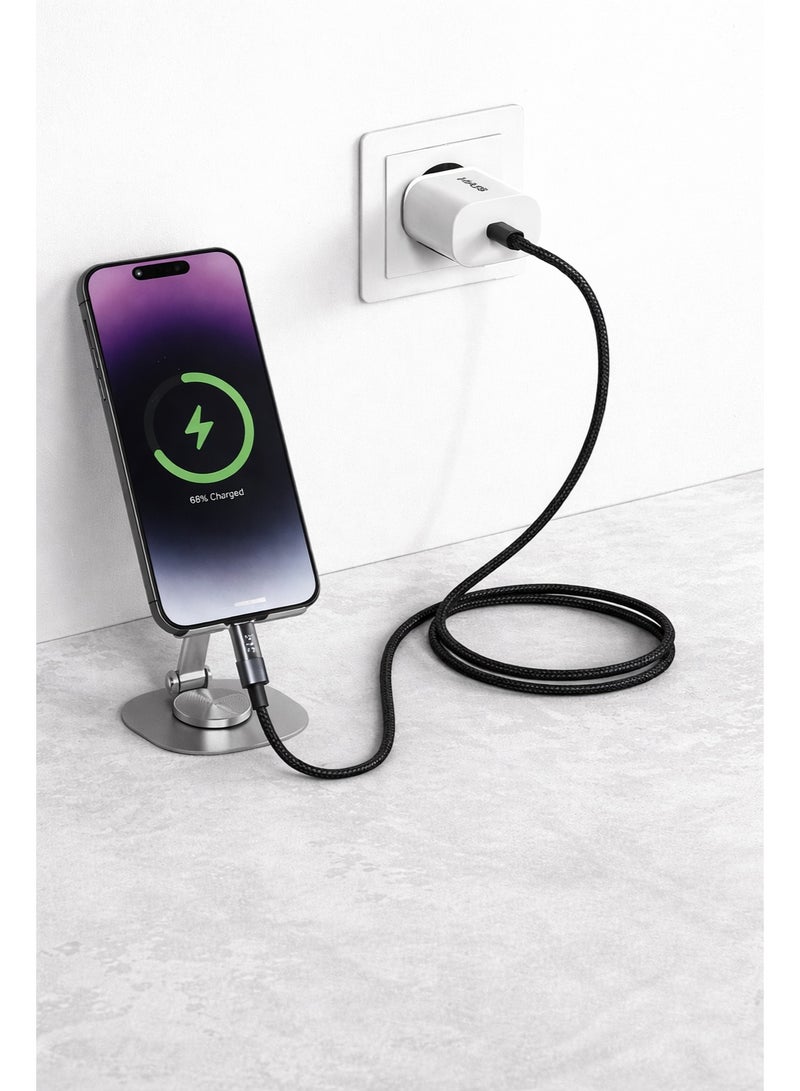 ماس كابل USB-C إلى Lightning بقوة 27 واط مع شاشة LED رقمية (1 متر) - شحن سريع بتقنية PD، مضفر من النايلون - الموديل: MA-12، لأجهزة iPhone و iPad بتصميم مضفر من القماش - ضمان محلي لمدة عام - Image 4