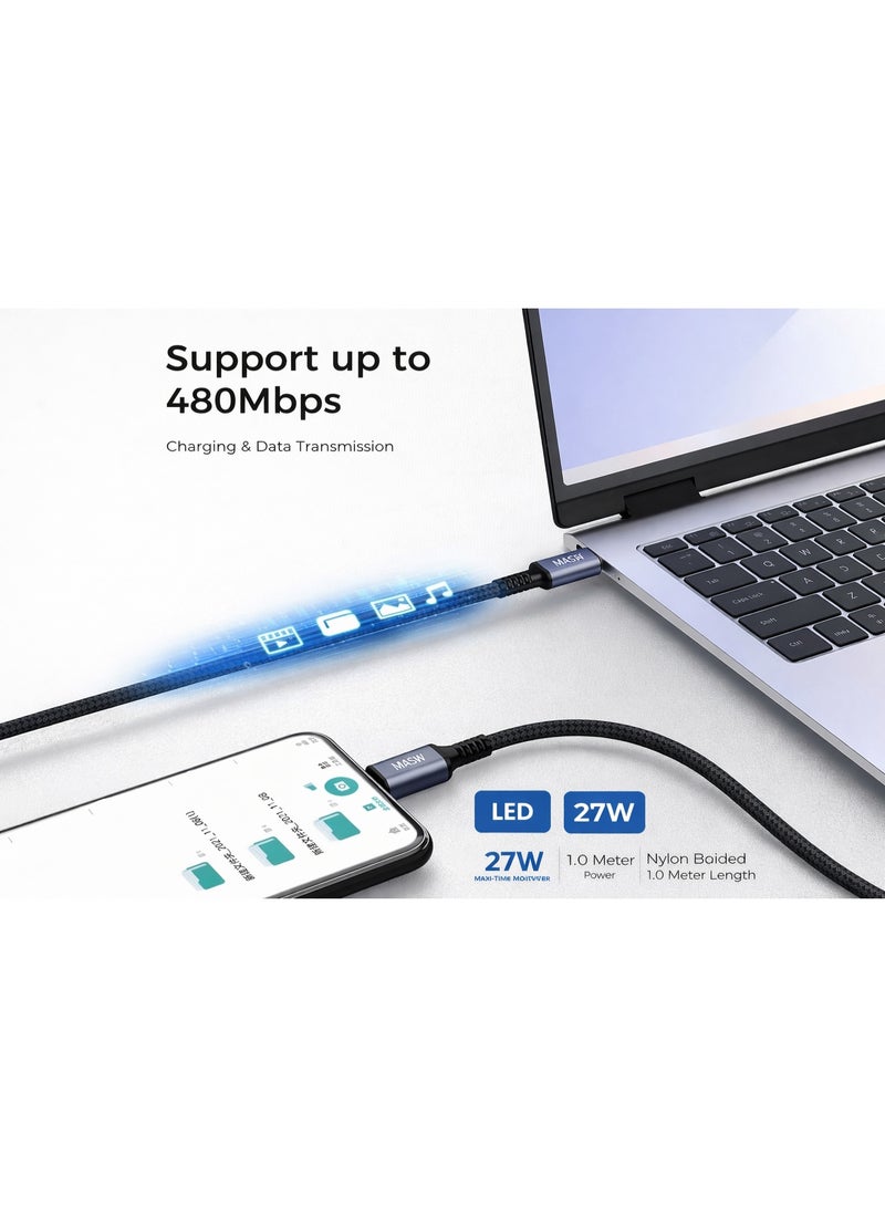 ماس كابل USB-C إلى Lightning بقوة 27 واط مع شاشة LED رقمية (1 متر) - شحن سريع بتقنية PD، مضفر من النايلون - الموديل: MA-12، لأجهزة iPhone و iPad بتصميم مضفر من القماش - ضمان محلي لمدة عام - Image 5