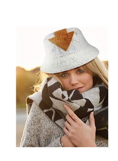 Y&D Bucket Hat Arrowhead Pattern Warm Cap Faux Fur Fisherman Winter for Women Girls Men, White Fluffy Cosplay Costume Adult (Unisex)  - Image 2