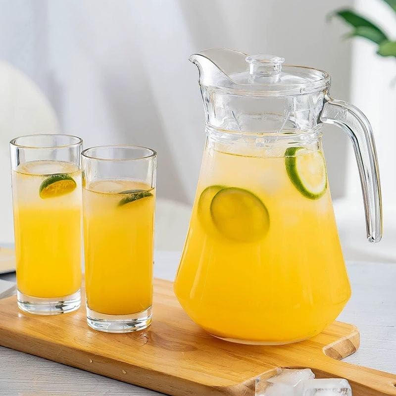 ZROY ENTERPRISE ZROY Detox Glass Jugs with Lid for Dining Table - Elegant 1300 ml Transparent Pitcher for Juice, Iced Tea, Infused Water, Milk, Lemonade, Hot & Cold Beverages, Ideal for Gift (Round - 1.3L) - Image 1