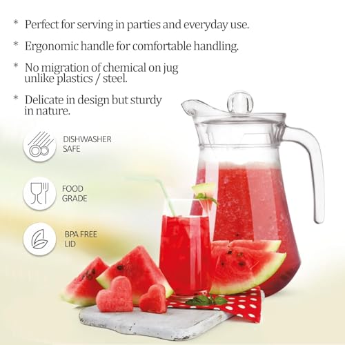 ZROY ENTERPRISE ZROY Detox Glass Jugs with Lid for Dining Table - Elegant 1300 ml Transparent Pitcher for Juice, Iced Tea, Infused Water, Milk, Lemonade, Hot & Cold Beverages, Ideal for Gift (Round - 1.3L) - Image 3
