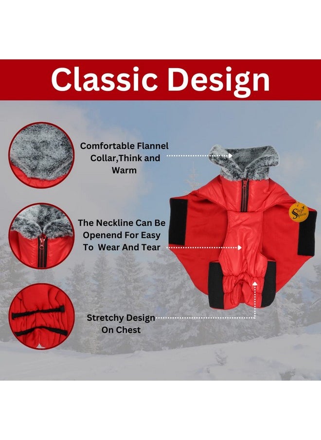 Sage Square Dog Winter Coat With Fur Collar Light Weight, Ultra Warm Windproof, Waterproof Dog Jacket For Cold Weather, Thicker Fleece Jacket For Cold Weather (Small - 14 Inches, Red)  - Image 3