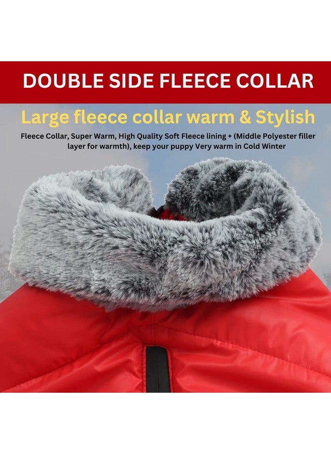 Sage Square Dog Winter Coat With Fur Collar Light Weight, Ultra Warm Windproof, Waterproof Dog Jacket For Cold Weather, Thicker Fleece Jacket For Cold Weather (Small - 14 Inches, Red)  - Image 4