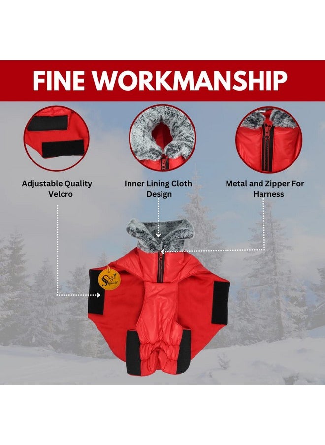 Sage Square Dog Winter Coat With Fur Collar Light Weight, Ultra Warm Windproof, Waterproof Dog Jacket For Cold Weather, Thicker Fleece Jacket For Cold Weather (Small - 14 Inches, Red)  - Image 2