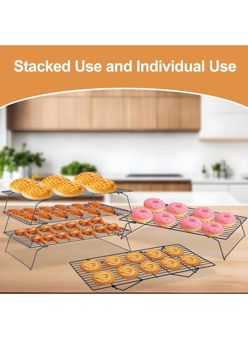 Cooling Rack for Baking 3 Tiers, 16 x 10 Cookie Cooling Wire Rack Stackable Collapsible Nonstick, Stainless Steel Baking Cooking Cooling Racks with Optimum Air Flow, Black - Image 2