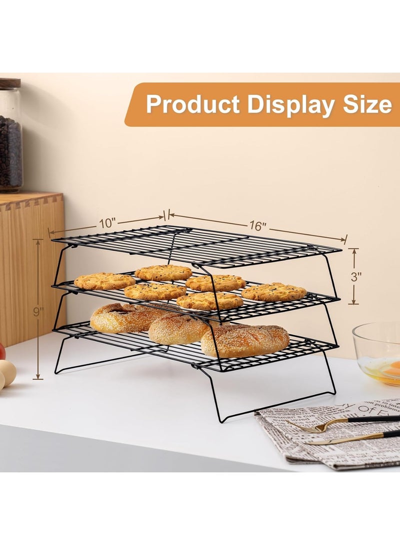 Cooling Rack for Baking 3 Tiers, 16 x 10 Cookie Cooling Wire Rack Stackable Collapsible Nonstick, Stainless Steel Baking Cooking Cooling Racks with Optimum Air Flow, Black - Image 3