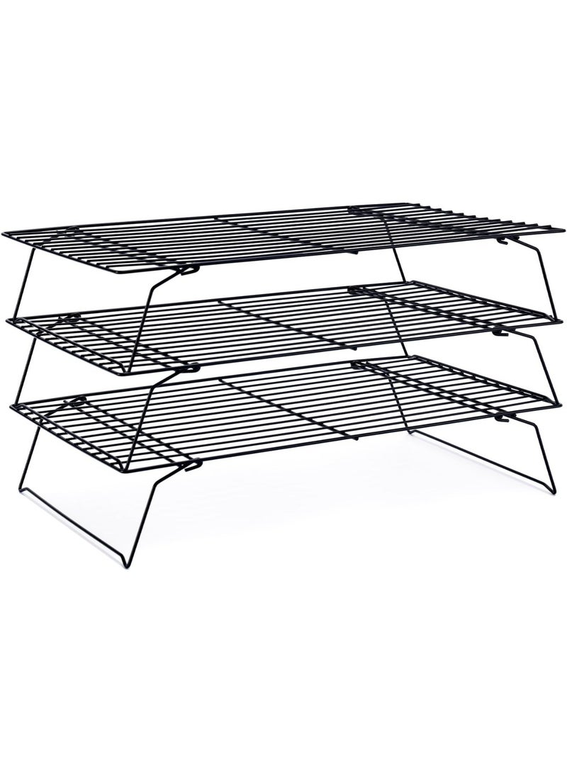 Cooling Rack for Baking 3 Tiers, 16 x 10 Cookie Cooling Wire Rack Stackable Collapsible Nonstick, Stainless Steel Baking Cooking Cooling Racks with Optimum Air Flow, Black - Image 1