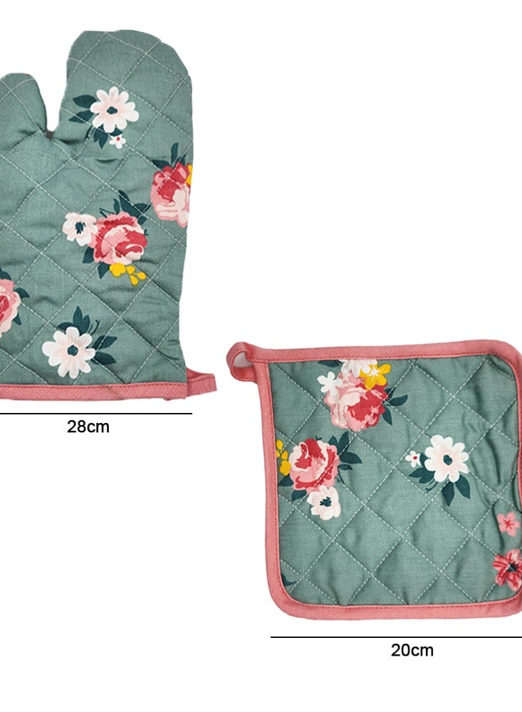 بيفت قفازات البستان وحامل الوعاء - زهور خضراء ووردية - Image 5