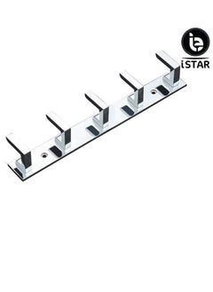 iSTAR iSTAR 5 Pin Bathroom Cloth Hooks Hanger Door Wall Bedroom Bathroom Robe Hooks Rail for Hanging Keys,Clothes,Towel Steel Hook (Pack of 1, Silver)  - Image 2