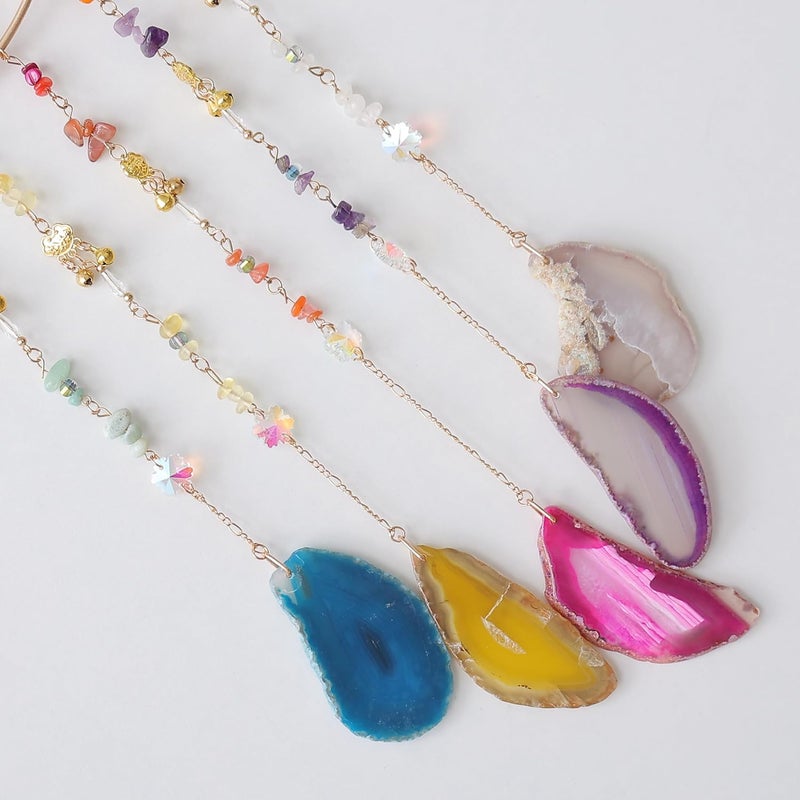 Dreamsum 7 Chakra Wind Chimes Tree of Life Agate Moon Dream Catchers Hanging Ornament Natural Gem Agate Slice Crystal Wind Chime for Home Garden Decoration (Color) - Image 5