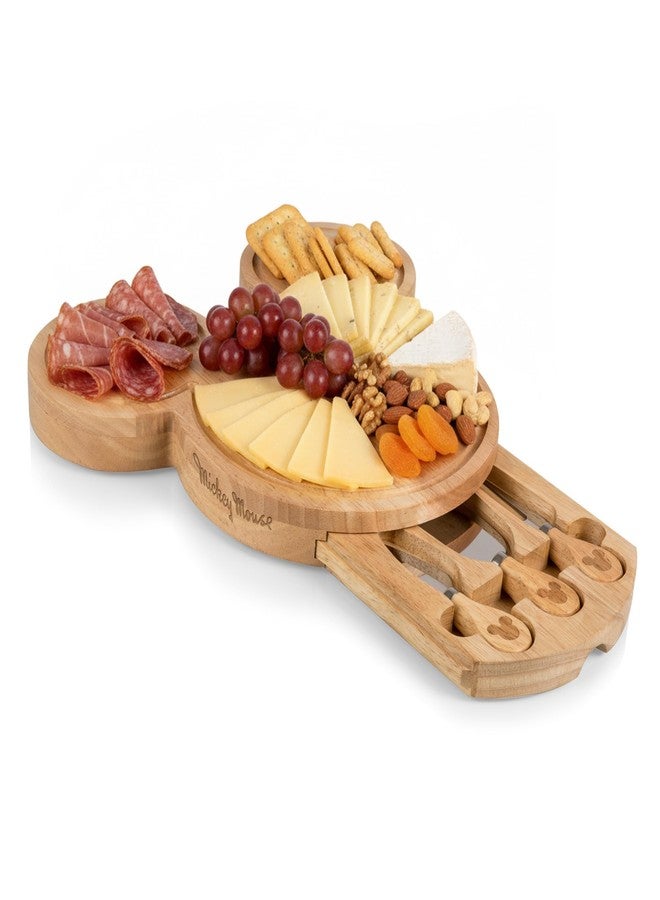 PICNIC TIME Disney Mickey Mouse Head Cheese & Charcuterie Board Set, Parawood Cutting Board with Hidden Drawer & 3 Cheese Knives, Fun Disney Gift, Party Platter, Picnic Set & Kitchen Serving Tray - Image 1