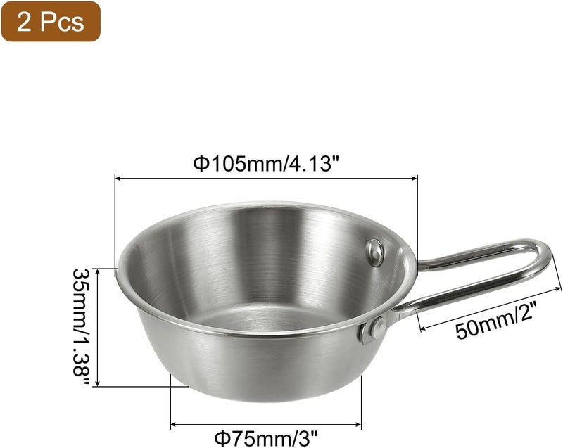 uxcell uxcell 2 Pcs Korean Traditional Wine Bowls 413 Inch 304 Stainless Steel Raw Rice Wine Cup Sauce Bowls with Handle for Hiking Camping Soup Dish Silver  - Image 2