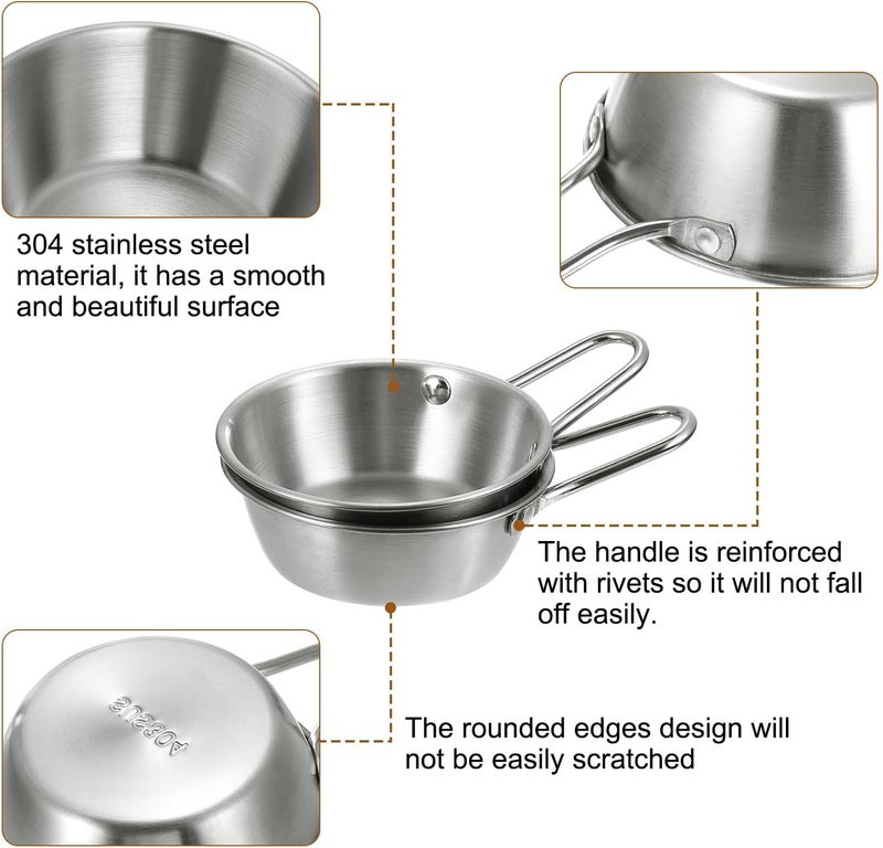 uxcell uxcell 2 Pcs Korean Traditional Wine Bowls 413 Inch 304 Stainless Steel Raw Rice Wine Cup Sauce Bowls with Handle for Hiking Camping Soup Dish Silver  - Image 3