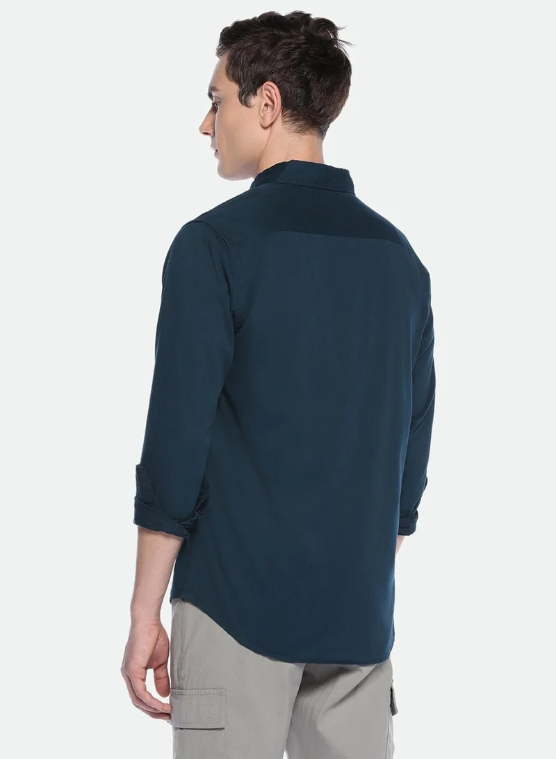 Dennis Lingo Men's Blue 100% Cotton Solid Button Down Regular Fit Shirt