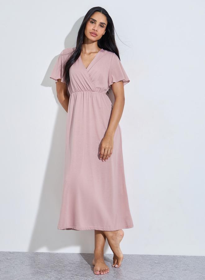 Styli Pink Solid Wrap Over Nightdress - Image 1