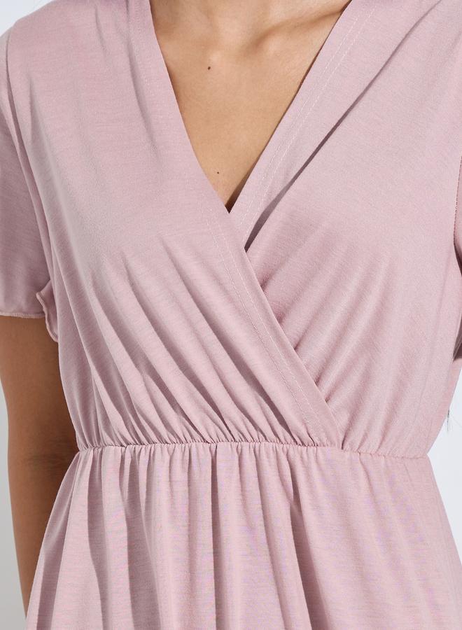 Styli Pink Solid Wrap Over Nightdress - Image 3