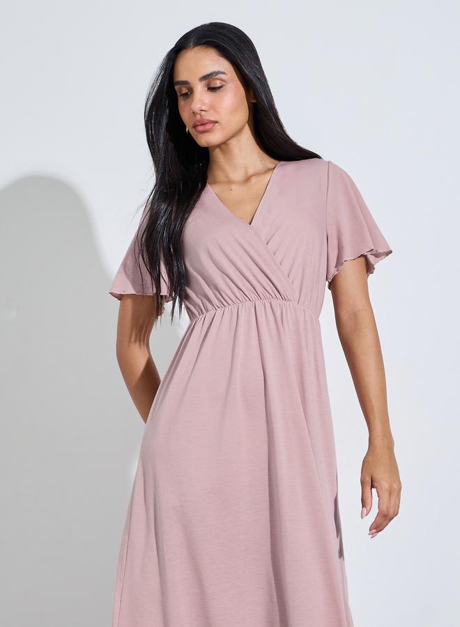 Styli Pink Solid Wrap Over Nightdress - Image 2
