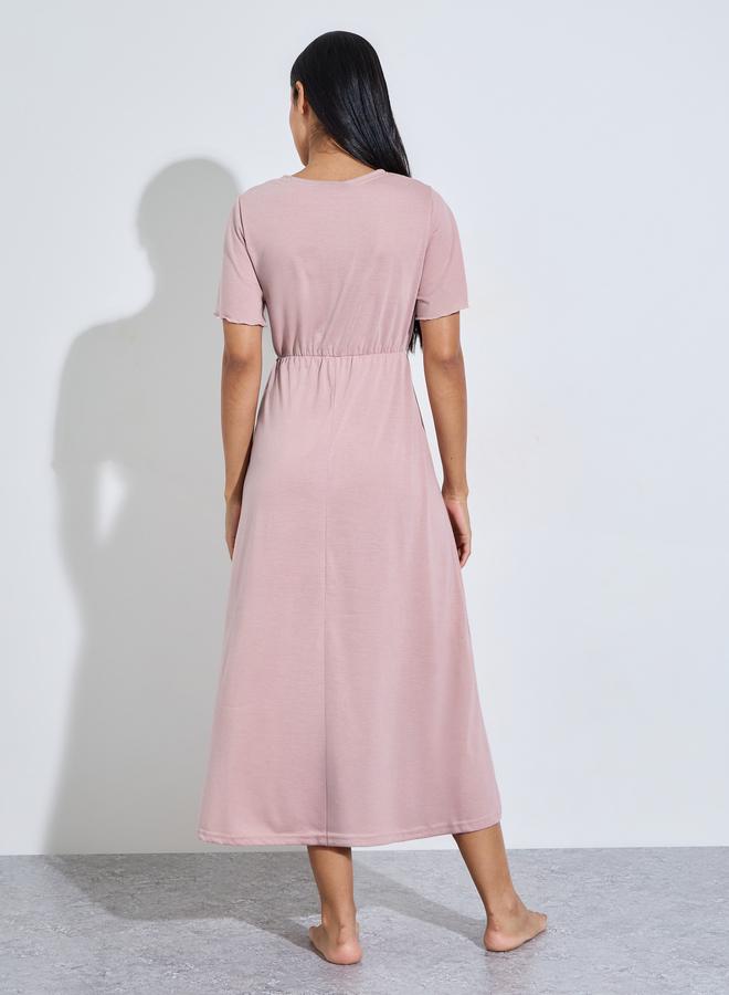 Styli Pink Solid Wrap Over Nightdress - Image 4