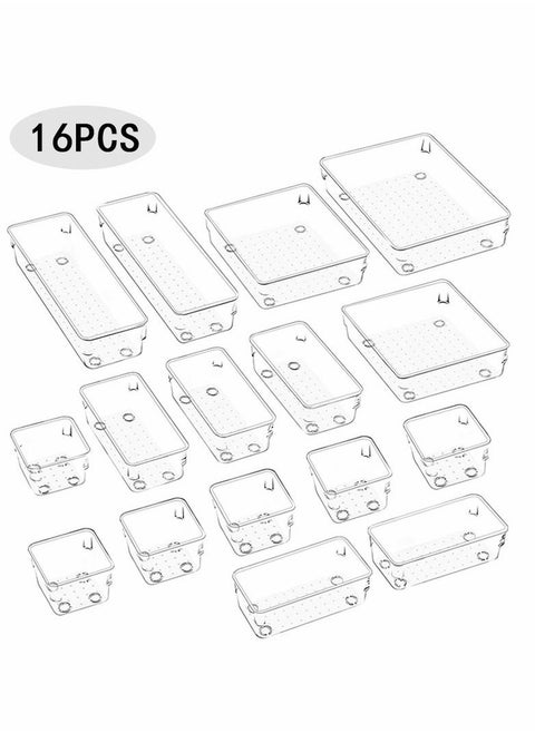 16pcs Clear Plastic Drawer Organizers 5 Sizes Jewelry Organizer Bathroom Organizer