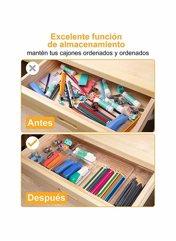 16pcs Clear Plastic Drawer Organizers 5 Sizes Jewelry Organizer Bathroom Organizer
