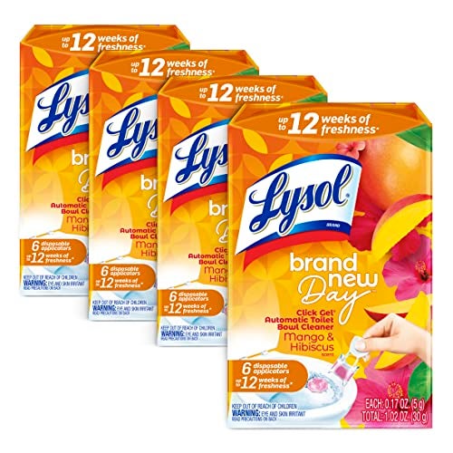 Lysol Click Gel Automatic Toilet Bowl Cleaner, Gel Toilet Bowl Cleaner, For Cleaning and Refreshing – Mango & Hibiscus, 6 applicators (Pack of 4, 24 Count Total) - Image 1
