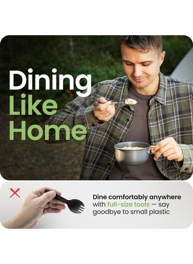 Orblue 4-in-1 Camping Utensils, 2-Pack - Portable Stainless Steel Spoon, Fork, Knife & Bottle Opener Combo Set - Travel, Backpacking Cutlery Multitool, Gray - Image 5