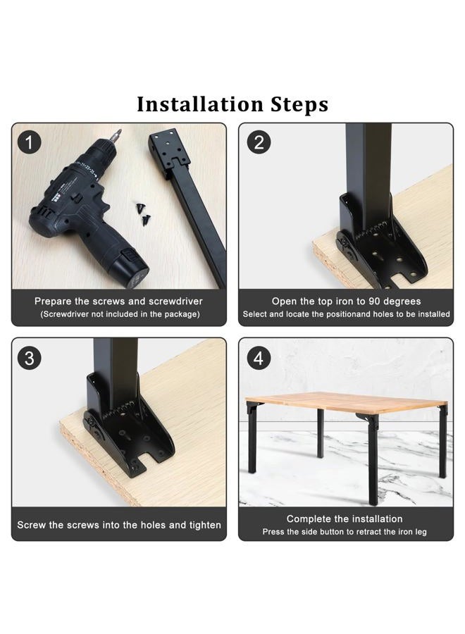 Kokone Folding Table Legs 4 Pcs 16'' Self-Locking Foldable Furniture Legs with Screws Heavy Duty Metal Foldable Coffee Table Legs for Home Black Foldable Legs Replacement for Camping Table,Bed - Image 5