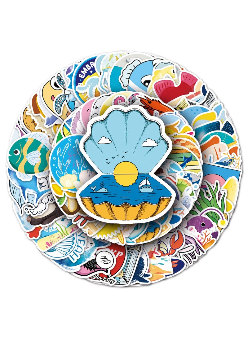 Ocean Waterproof Stickers for Kids 100pcs Pack Aesthetic Sticker for Water Bottles Laptop Notebooks Computer Skateboard Bicycle Helmet Cute VSCO Decal Gift for Boys Girls Kids Teens Adults - Image 1