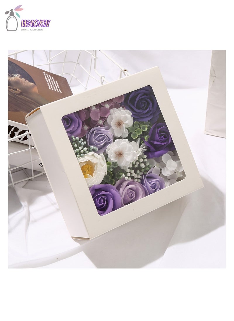 WAOKN Soap Flower Rose Boxed Square Gift High Appearance Level Creative Gift Box Home Decoration Respect for the Valentine's Day Wedding Gift - Image 1