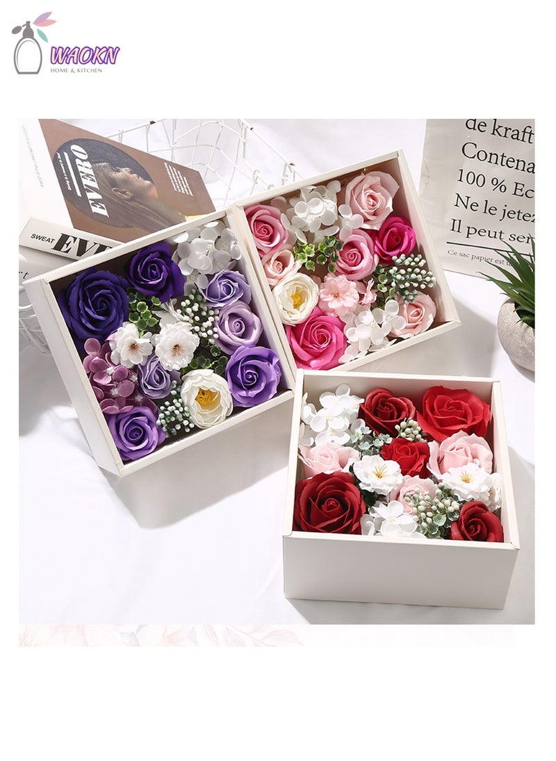 WAOKN Soap Flower Rose Boxed Square Gift High Appearance Level Creative Gift Box Home Decoration Respect for the Valentine's Day Wedding Gift - Image 3
