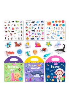 Pack of 3 Portable Jelly Stickers Books - Reusable Jelly Stickers for Toddler kids girls and boys