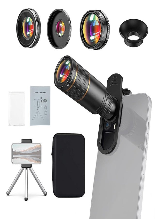 Andoer 4-in-1 Phone Lens Kit External Phone Camera Lens Set with 22X Telephoto Lens 205° Fisheye Lens 4K 0.67X Wide Angle Lens 25X Macro Lens Clip Phone Mini Tripod Replacement for iPhone 15/14/13/12 - Image 1